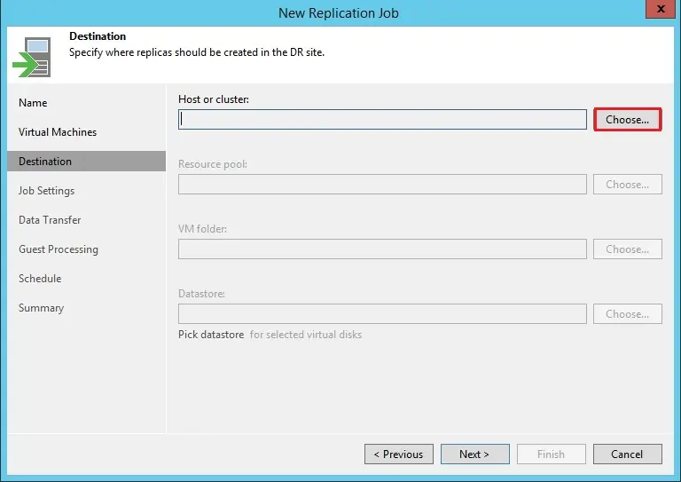 new replication job destination