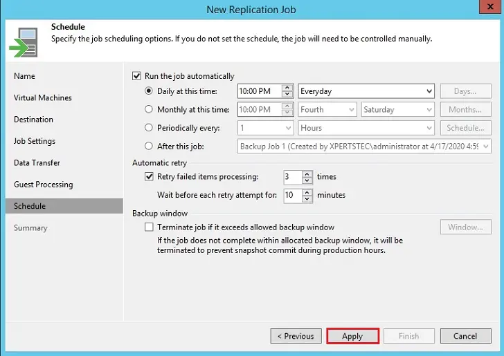 new replication job schedule