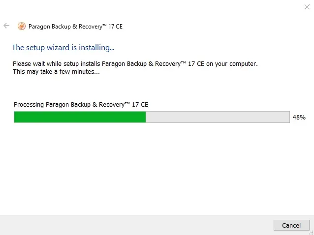 paragon backup installing