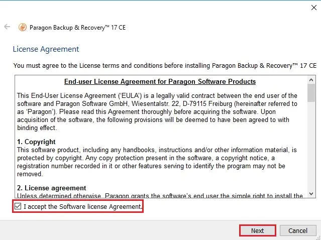 paragon backup license agreement