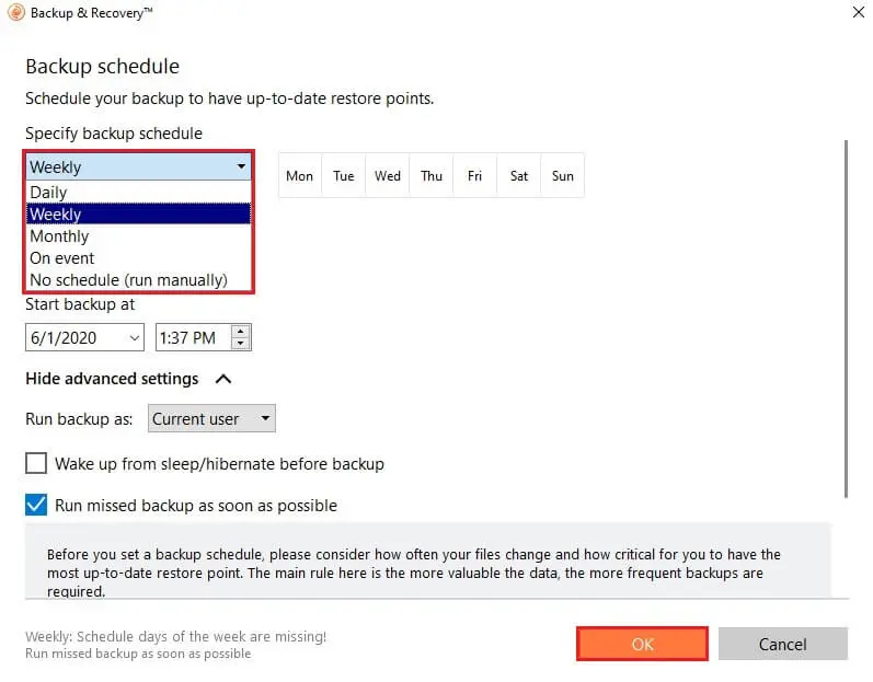 paragon backup schedule