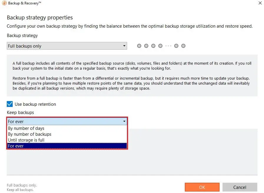 paragon backup strategy properties