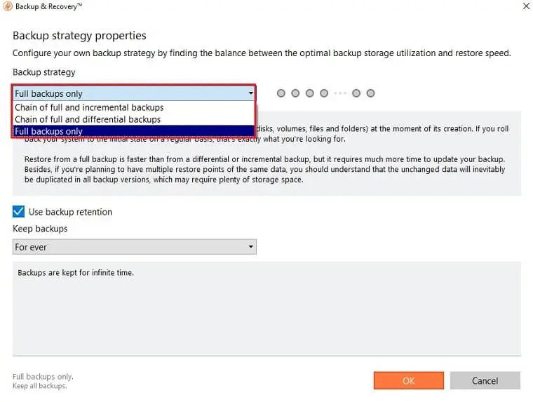 paragon backup strategy properties