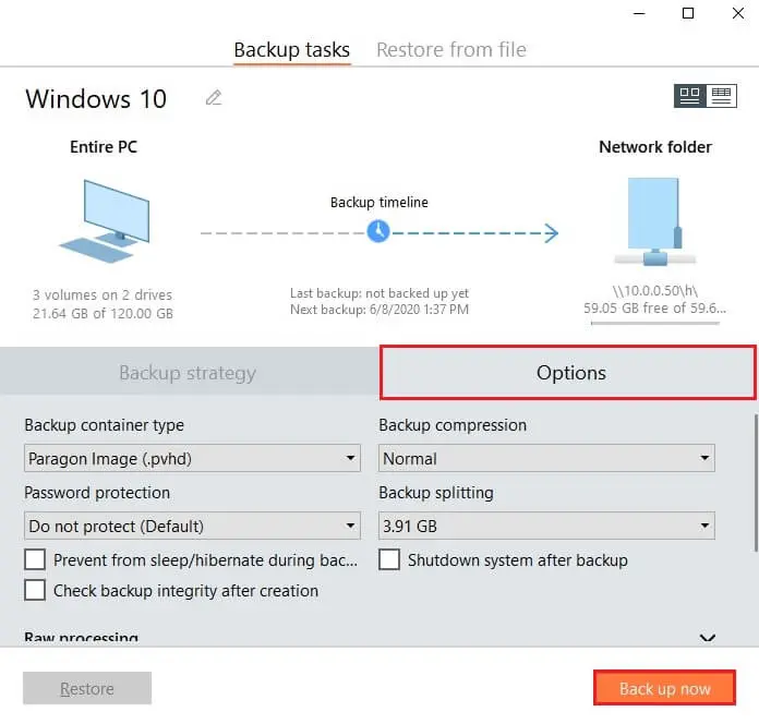 paragon backup task