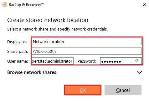 paragon create stored network location