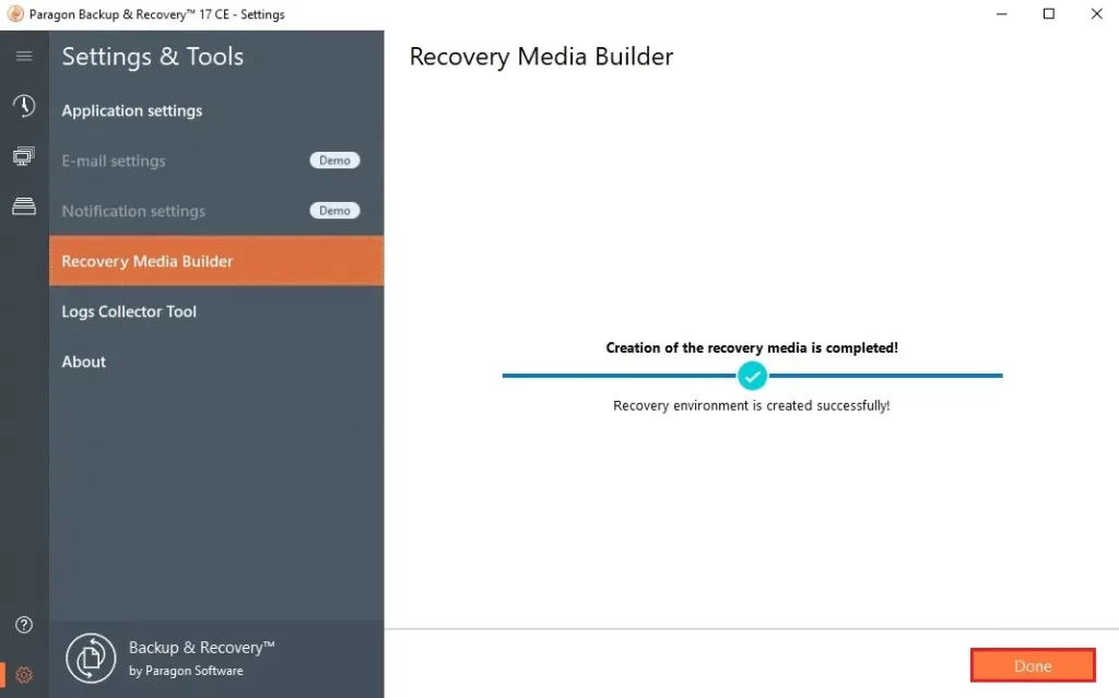 paragon creating recovery media