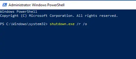 powershell shutdown.exe /r /o