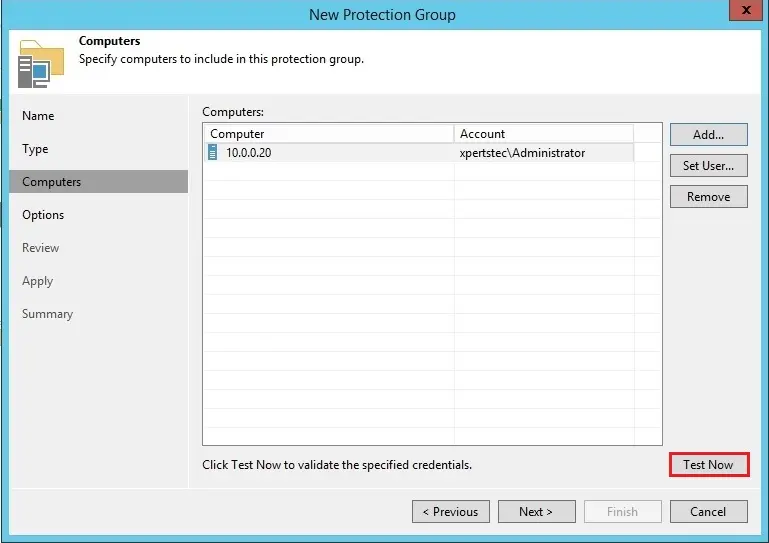 protection group computers veeam