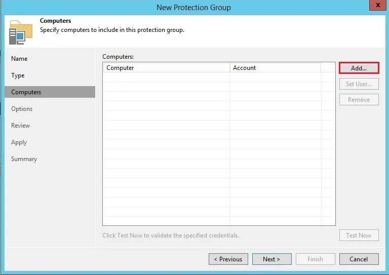 protection group computers veeam