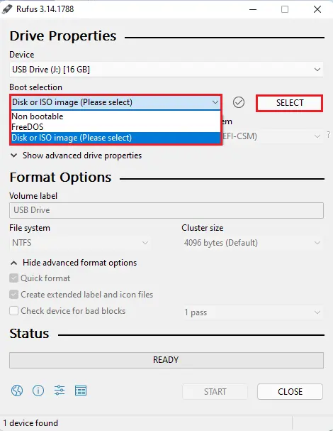 rufus select iso image