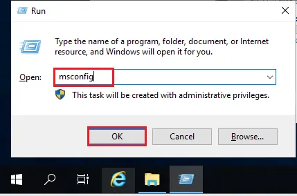 run command msconfig