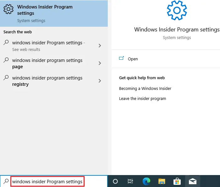 search windows insider program