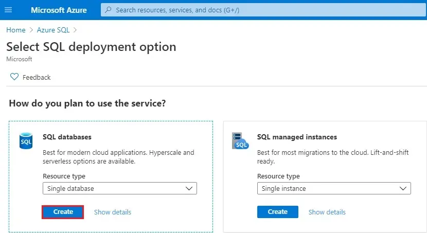 select sql deployment option