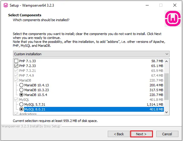 setup wamp server components