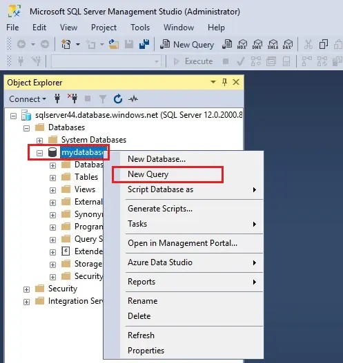 sql server management new query