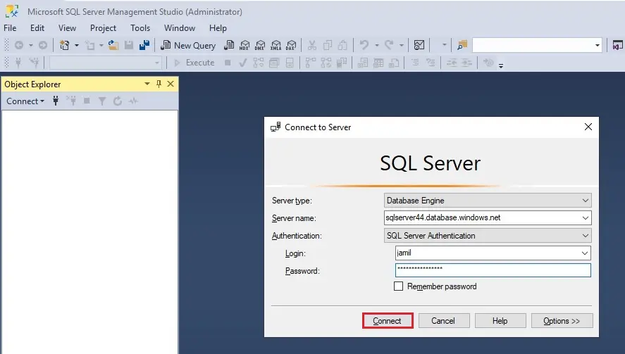 sql server management studio connect