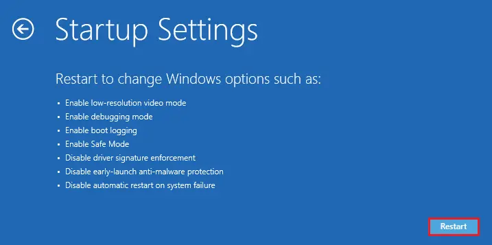 startup settings windows