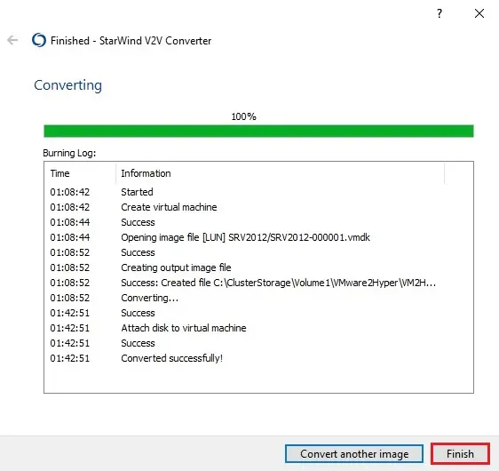 starwind v2v converter finish