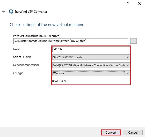 starwind v2v path virtual machine