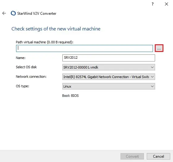 starwind v2v path virtual machine