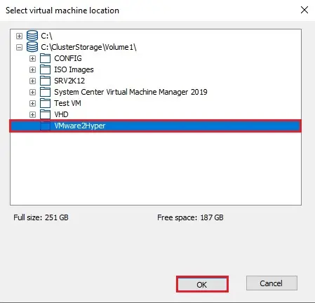 starwind v2v virtual machine location