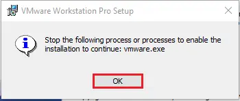 stop the following process vmware