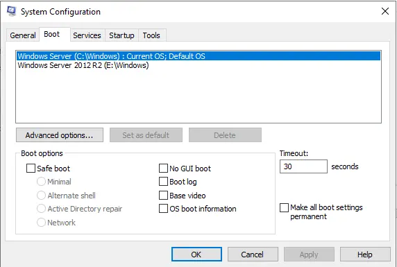 system configuration boot option