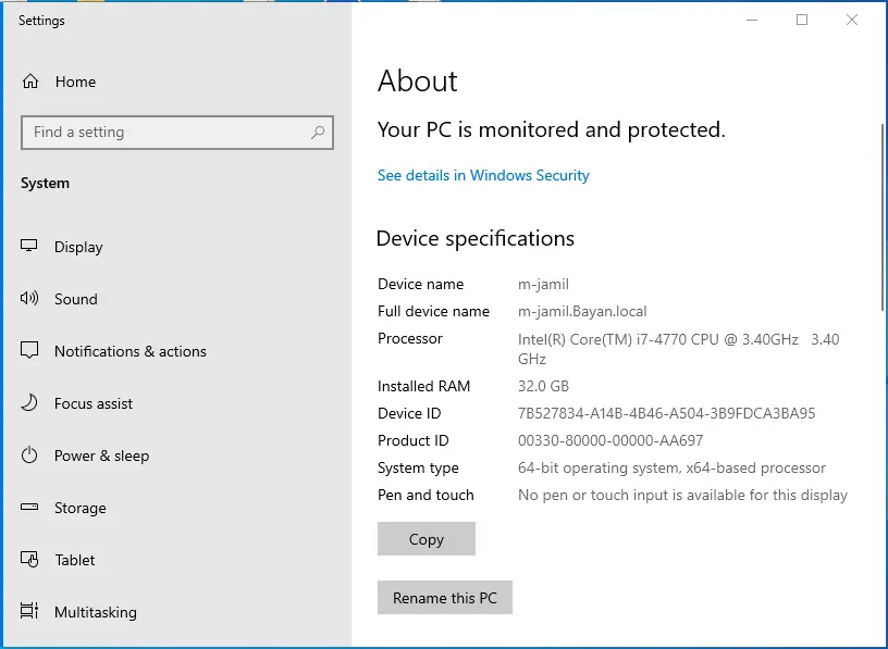 system device specifications