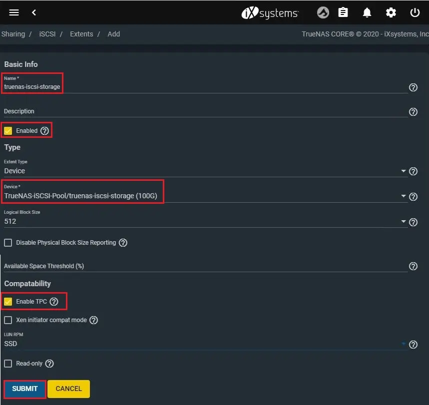 truenas block share iscsi extents