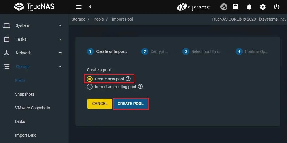 truenas core storage create pool