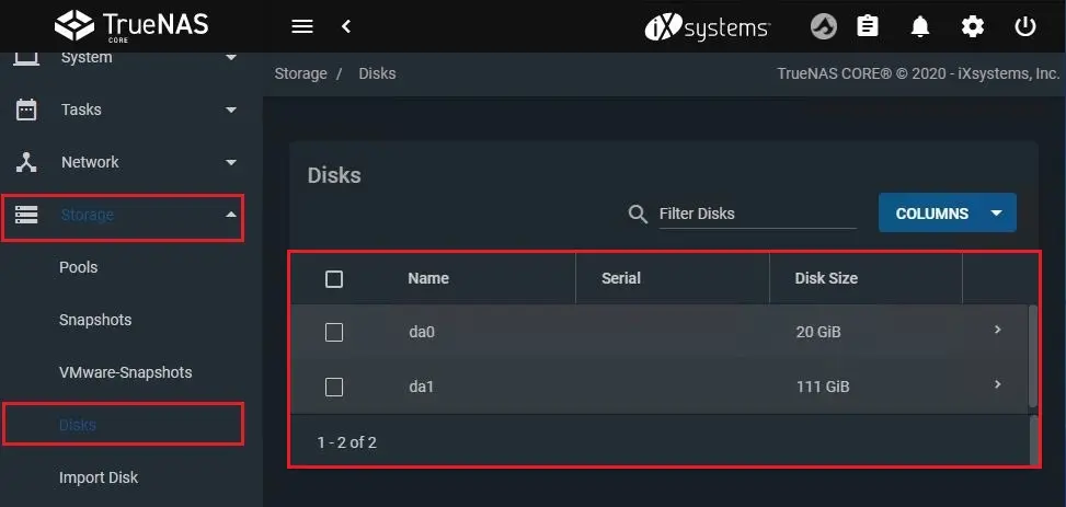 truenas core storage disks