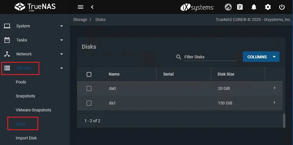 truenas core storage disks