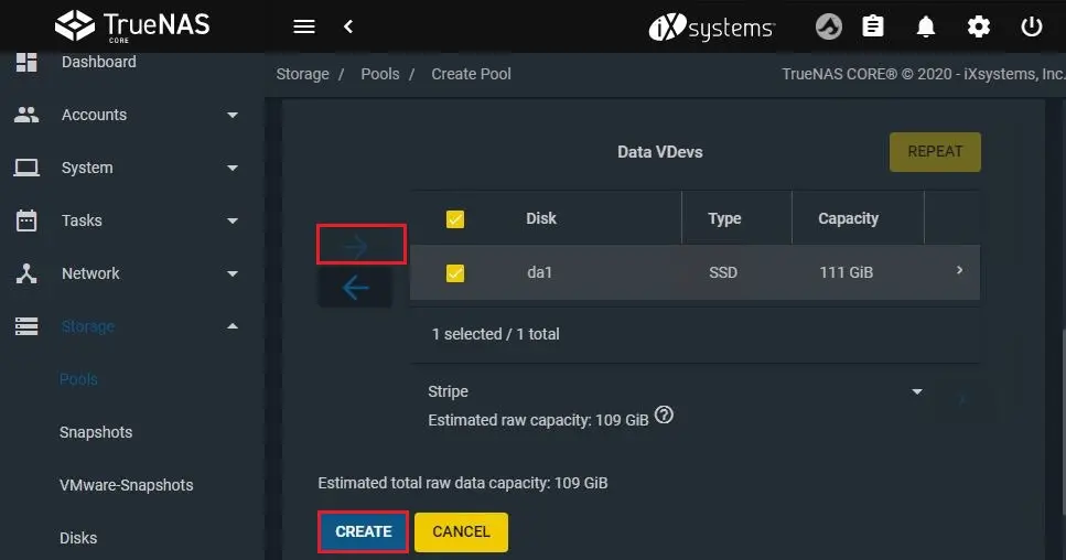 truenas create pool