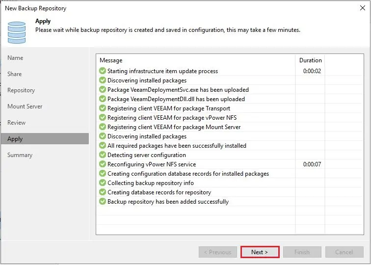 veeam add repository apply