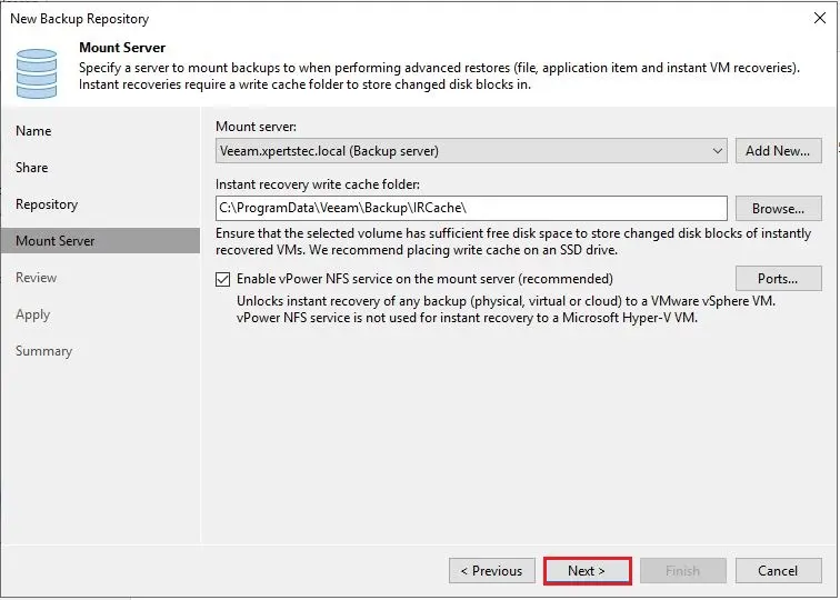 veeam add repository mount server