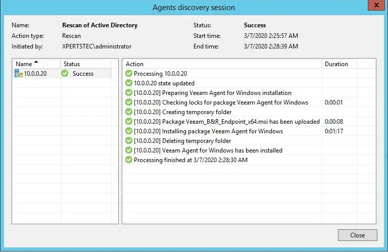 veeam agent discovery sessions