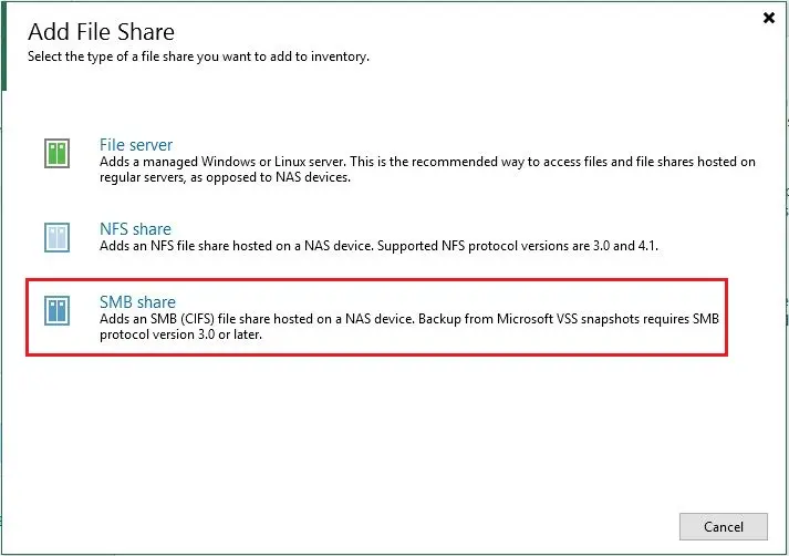 veeam backup add file share