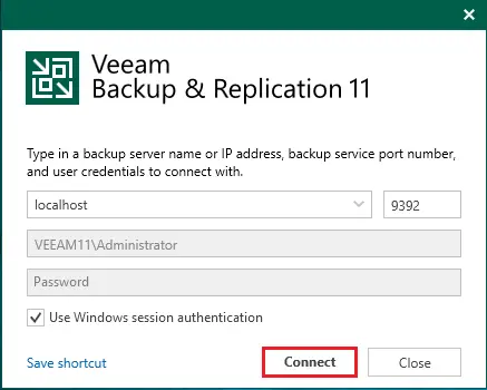 veeam backup and replication 11 connect