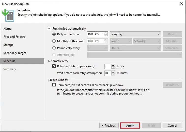 veeam backup job schedule