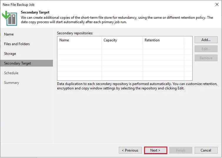 veeam backup job secondary target