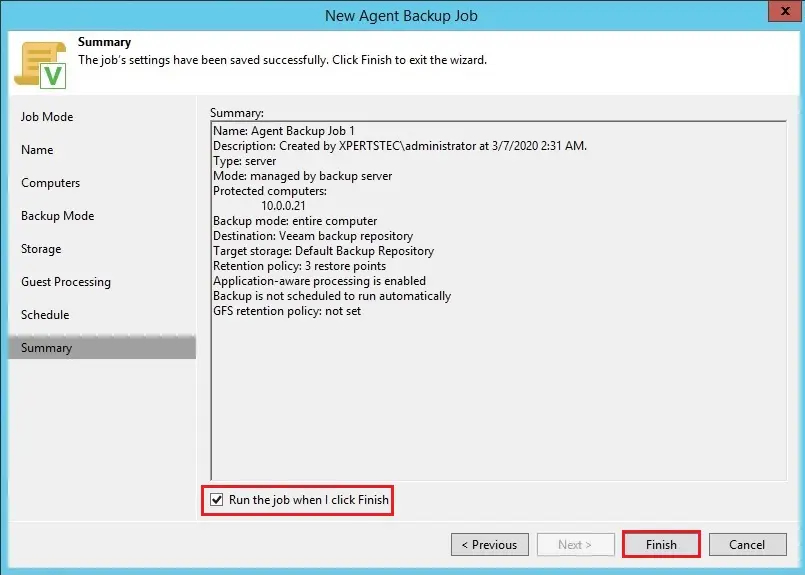 veeam backup summary