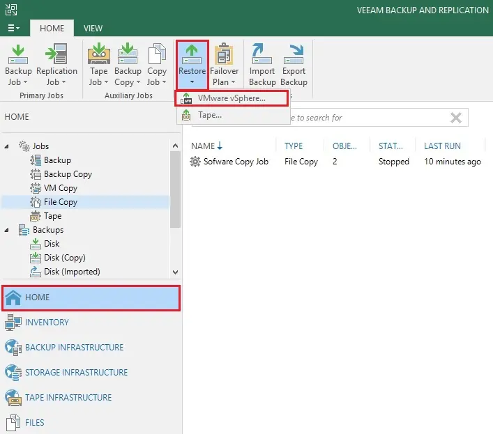 veeam console jobs