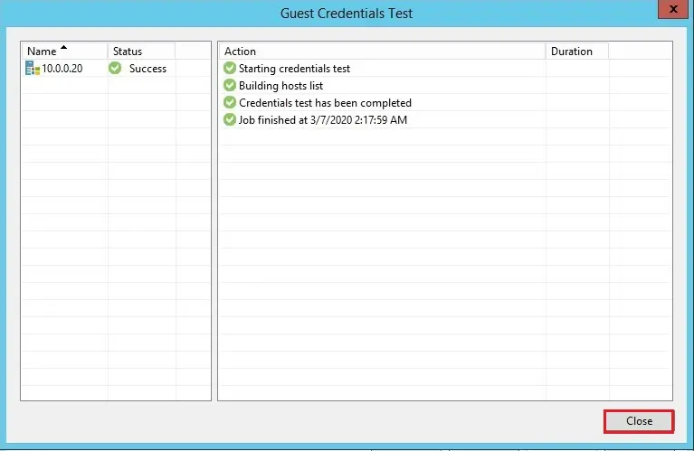 veeam guest credentials test pass