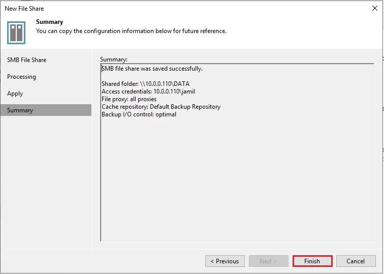 veeam new file share summary