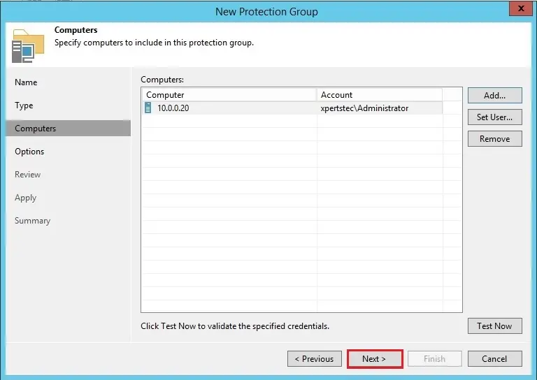 veeam protection group add computers