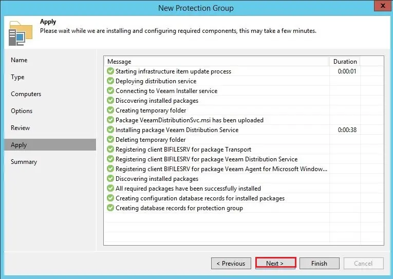 veeam protection group apply