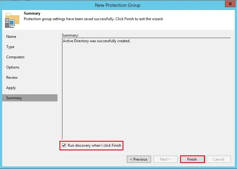 veeam protection group summary