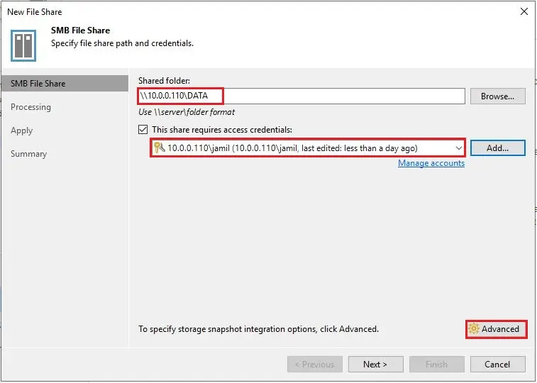 veeam smb file share path