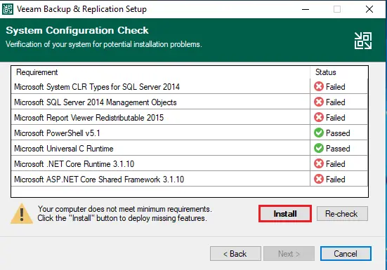 veeam system configuration check