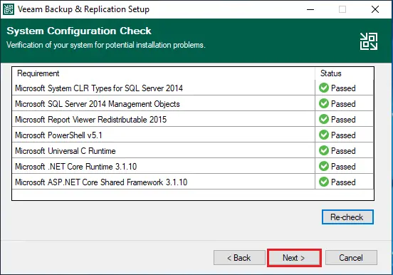 veeam system configuration passed